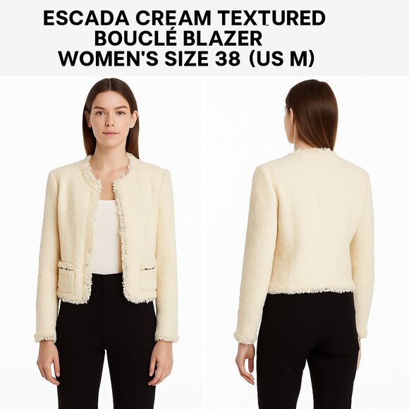 ESCADA CREAM TEXTURED BOUCLÉ BLAZER WOMEN’S SIZE 38 (US M) - Picture 1 of 9